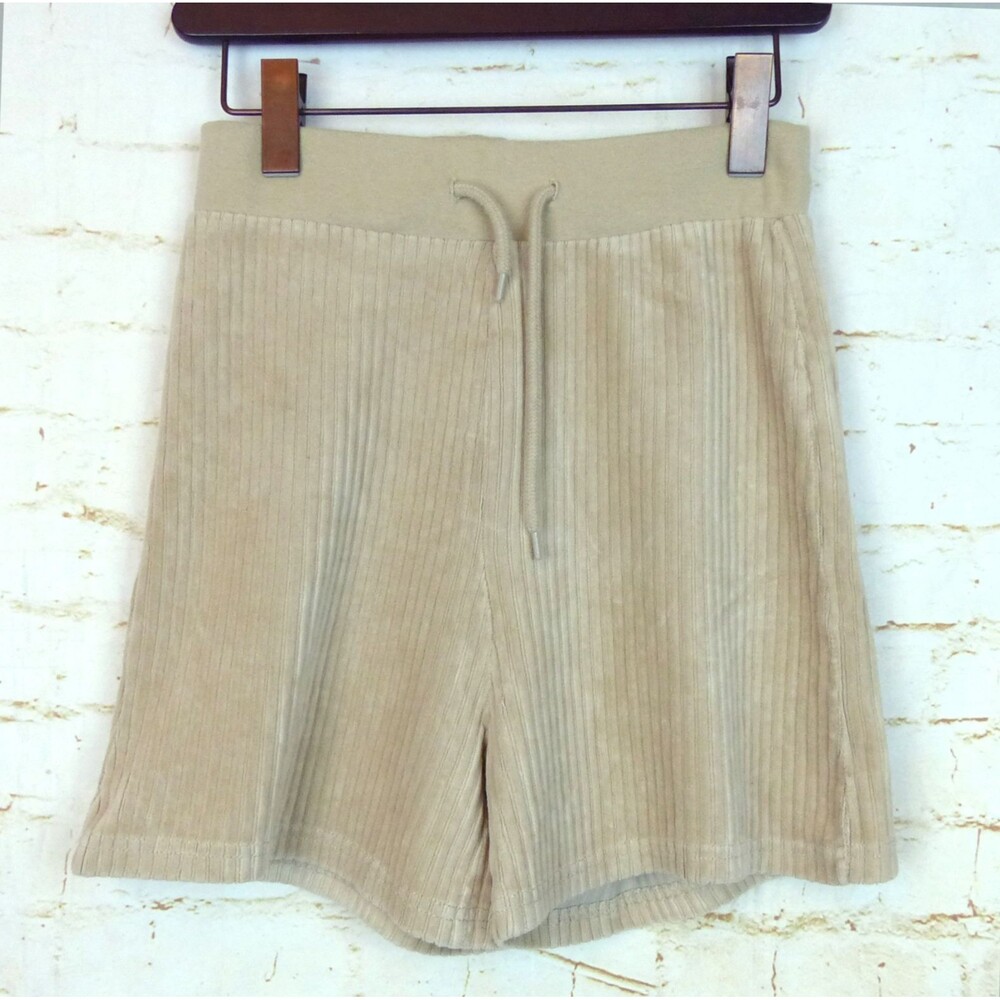 Brixton Shorts Womens XS Beige Dazed Rib Velour High Rise Drawstring Retro